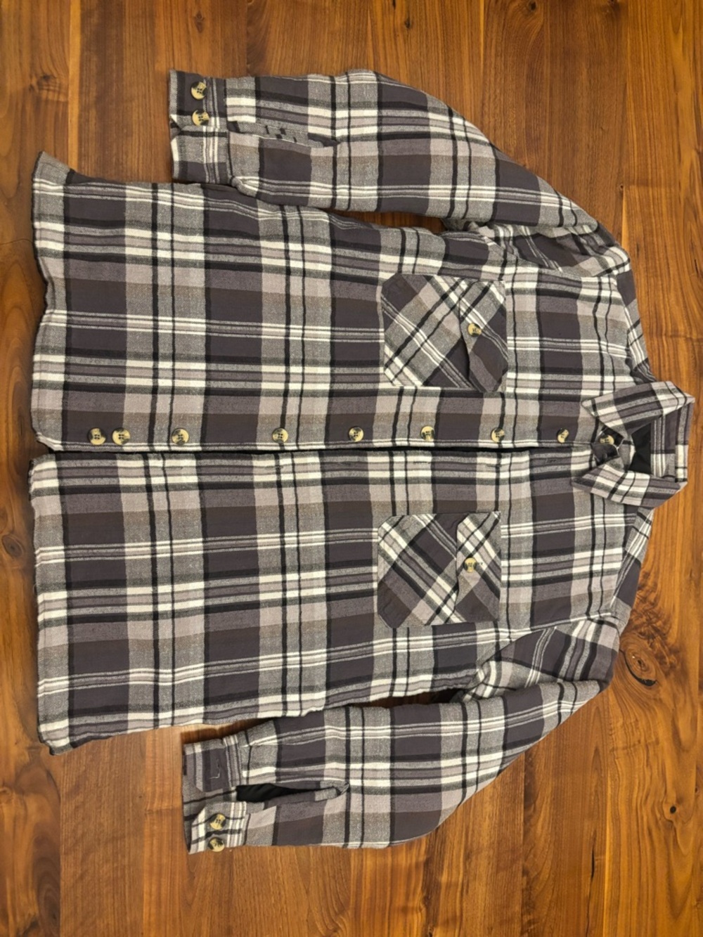Mens Gray & White Plaid Button-Up Shirt Plaid quilted flannel jacket